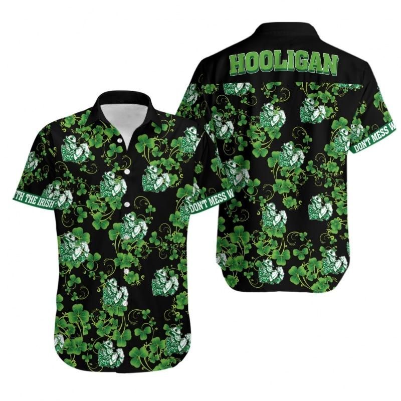 Hooligan Mess With The Irish Green Black Patrick Hawaii Aloha Shirts Ha85462