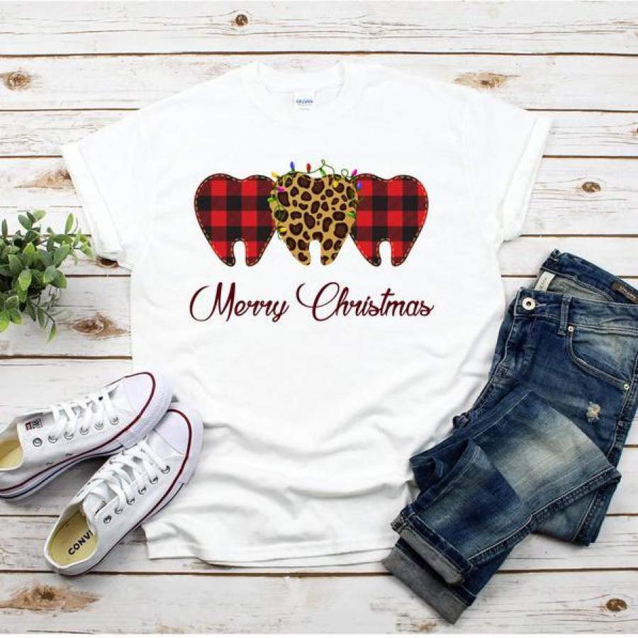 Dental Christmas Shirt, Buffalo Plaid Hygienist T-Shirt, Xmas Dentist TShirt, Assistant Matching Tee, Gift Idea Leopard Present Teeth Crew, christmas gift ideas 2019, unisex shirt, plus size shirt