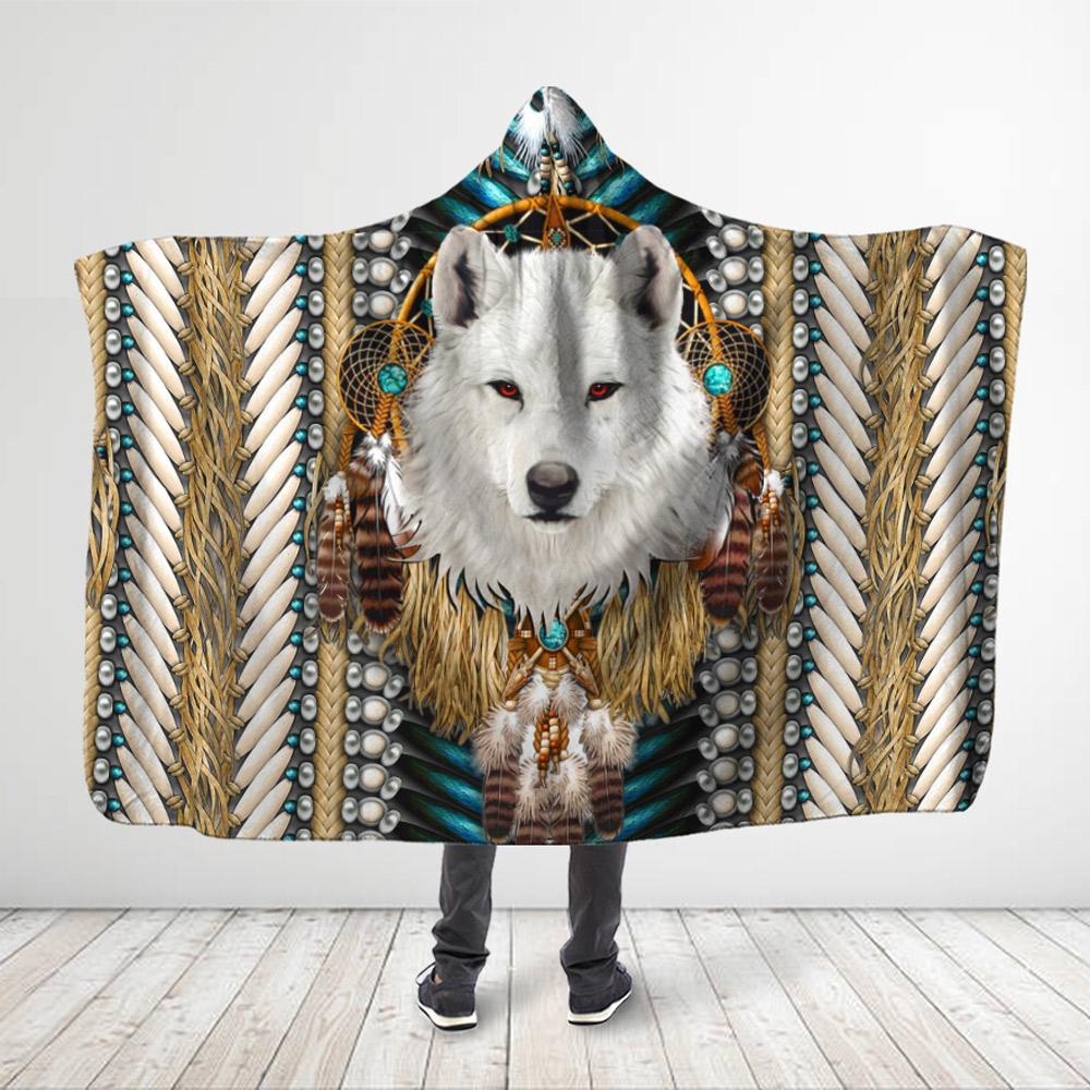 ViticStore™ Aborigine Style 3D All Over Printed Arctic Wolf With Red Eyes – Hooded Blanket