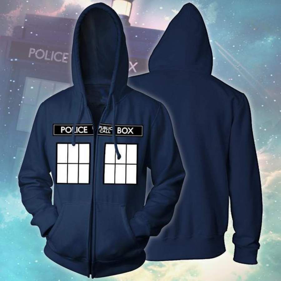 2019 Doctor Who Tardis Hoodies Doctor Who Tardis Cosplay Zip Up Hoodie T-Shirt