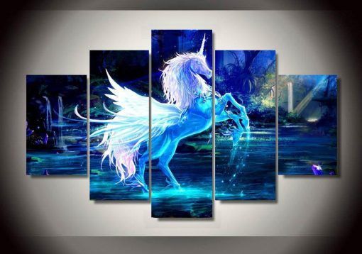 Unicorn Horse Animal 5 Panel Canvas Art Wall Decor