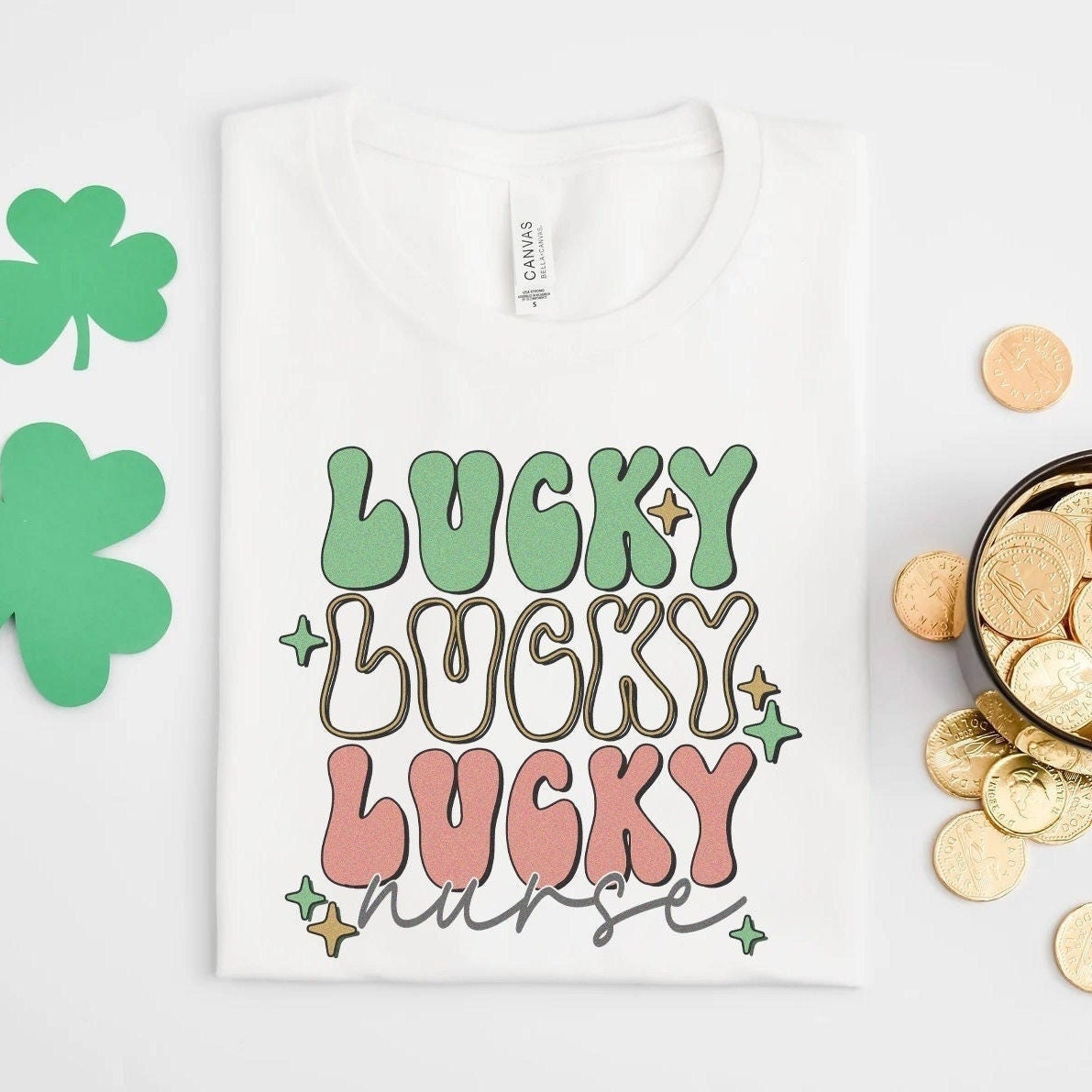 Retro Lucky Nurse St Patrick’s Day T-Shirt, Cute St Patty’s Day Crew Shirt, Peds Er Icu Med Surg Picu Rn Tshirt Tee, Paddys Gift