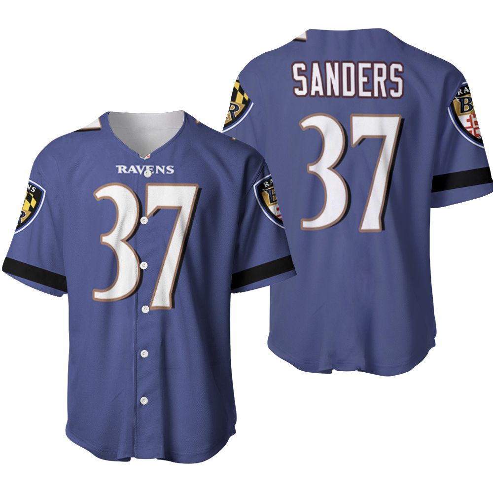 Baltimore Ravens Deion Sanders #37 NFL American Football Team Logo Purple 2019 3D Designed Allover Gift For Ravens Fans Baseball Jersey