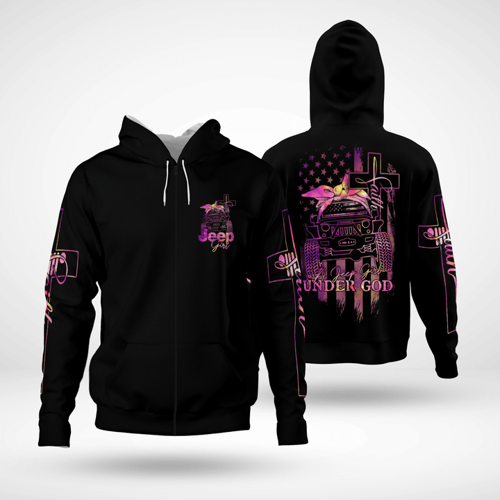 A Jeep Girl Under God Pink Black Pattern Hoodie 3D