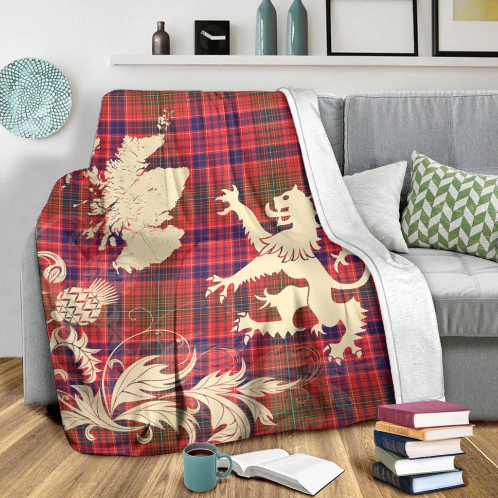 Tartan Blanket Lumsden Modern Tartan Scotland Lion Thistle Map Plaid Blanket