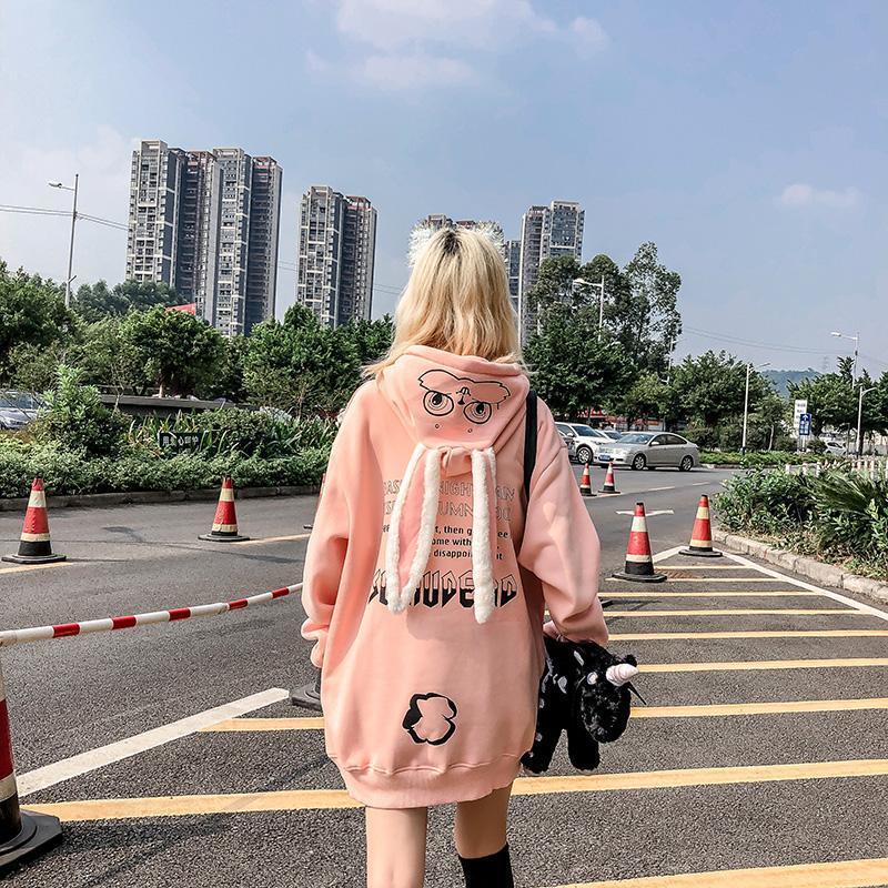 Animal Women Hoodies Harajuku Kawaii Rabbit Hoodie Sweatshirt Tops Cute Bunny Graphic Outerwear Korean Couple E Girls Hoodie alx