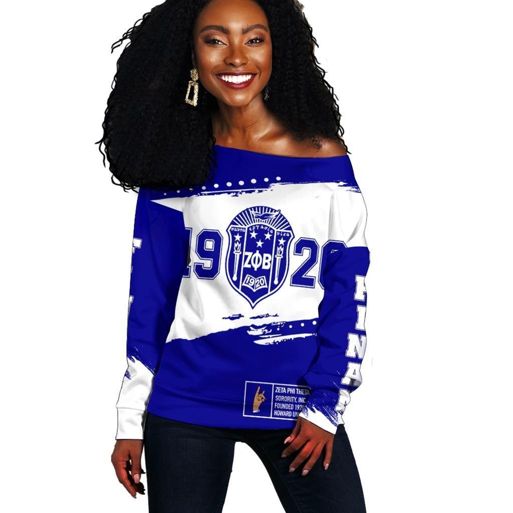 Wonder Print Sweatshirt – Zeta Phi Beta University Women Off Shoulder