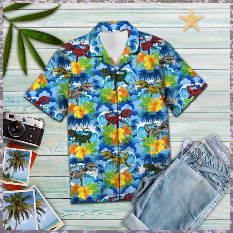 Dinosaur Blue Hawaii Shirt For Men Women Ha53204