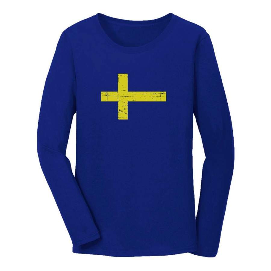 Vintage Sweden Flag Women Long Sleeve T-Shirt