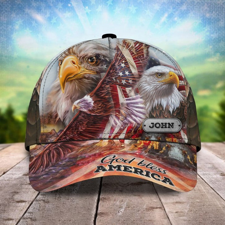 Personalized Eagle Jesus 3D Baseball Cap, God Bless America, One Nation Under God Jesus Hat For Christian