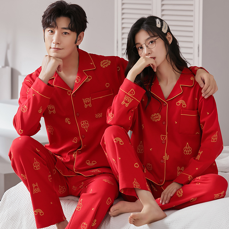 Winter Long Sleeve Couple Pajamas Cotton Unisex Sleepwear Women Cute Cartoon Bears Pajamas Loose Lapel Cardigan Couple Homewear alx