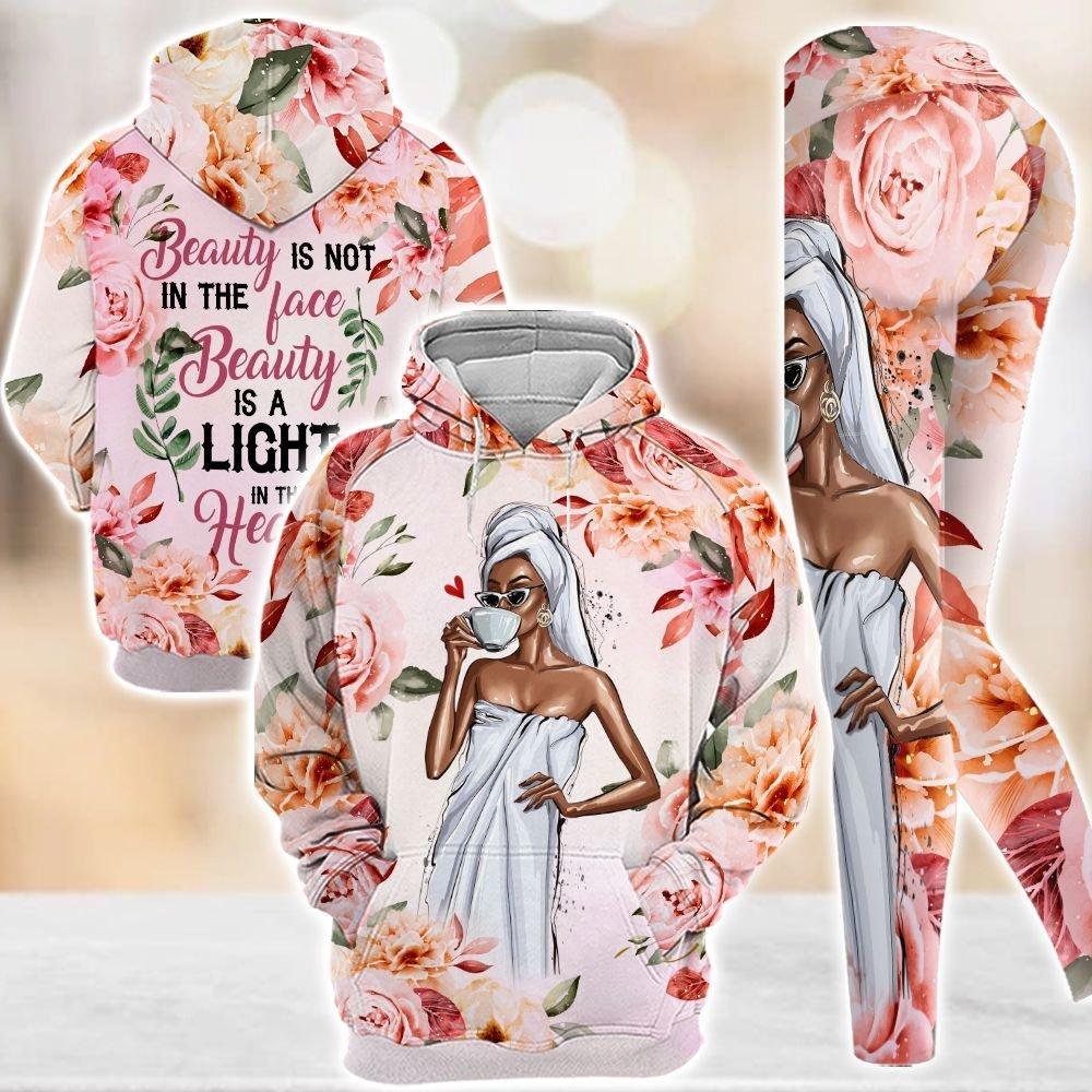 African American Flowers Beauty All Over Print Leggings Hoodie Set Outfit For Women | Hts2355