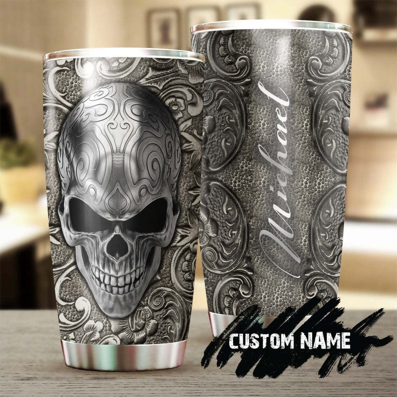 Skull Silver Style Personalized Tumbler-Skull Tumbler-Skull Birthday Gift Christmas Gift For Her For Him