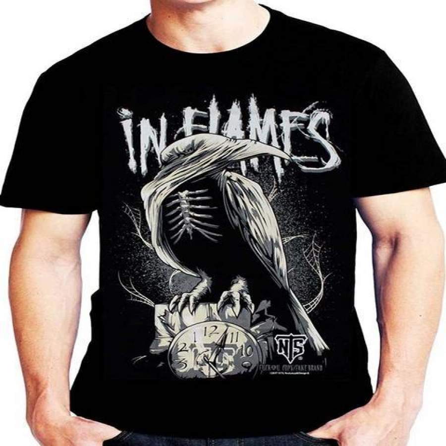 In Flames Crow Clock Funny Cool T-Shirt - Custom Merch Online Store