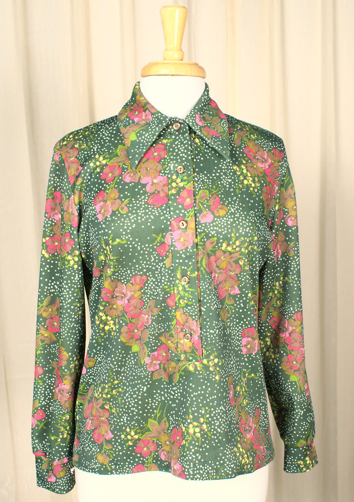 1960s Polka Dot Floral Vintage Shirt