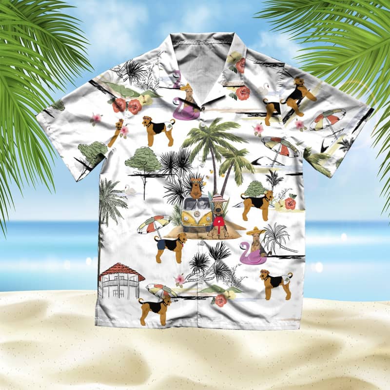 Unisex Welsh Terrier Beach Hawaii Print Aloha Short Sleeve Casual Shirt Ha47213