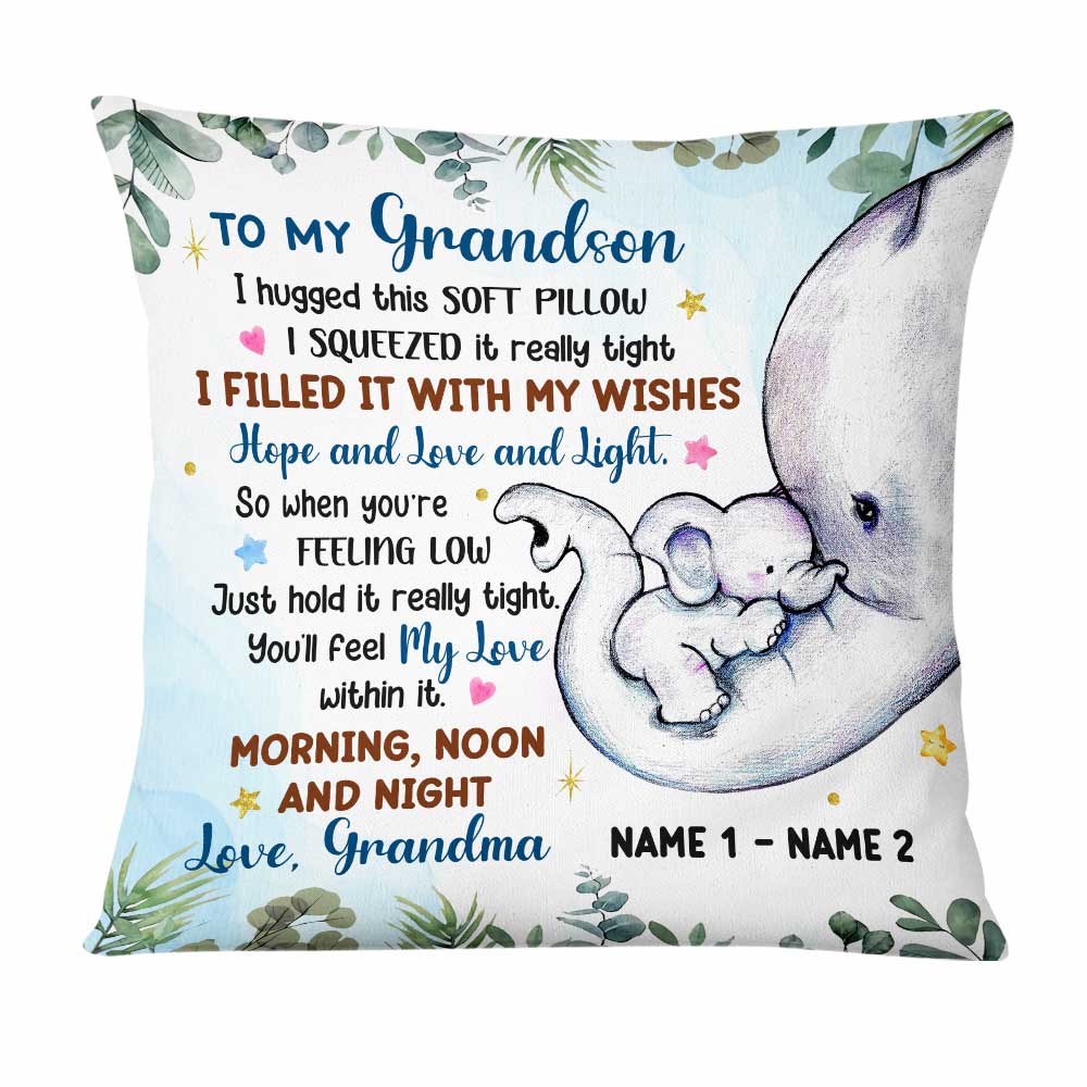 Personalized Grandson Elephant Birth Announcement Pillow Jn81 23O47