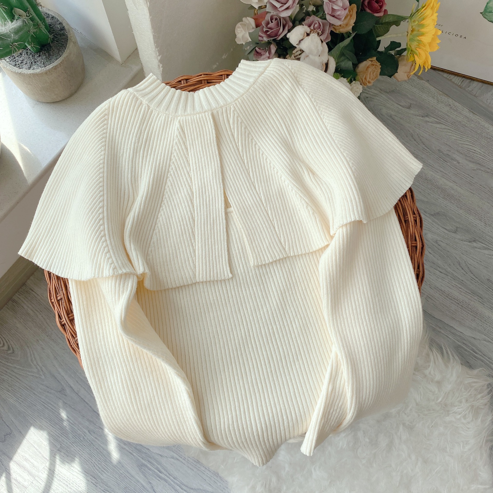 Autumn Winter 2022 New Solid Knitted Pullovers Turn-down Collar Ruffled Wraps Sweater Women Japanese All-match Slim Jumper Y2k alx