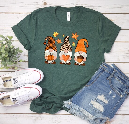 Fall Unisex Shirt, Gnome Shirt, Pumpkin T-Shirt, Cute Gnomies, Leopard print, Acorn tee, Women’s Fall Shirt, Fall Gifts