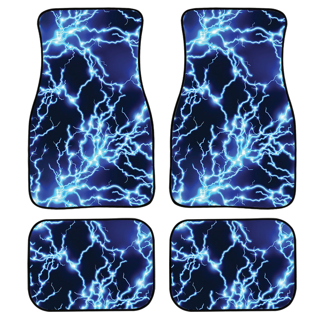 Blue Electric Lightning Print Front And Back Car Floor Mats, Front Car Mat