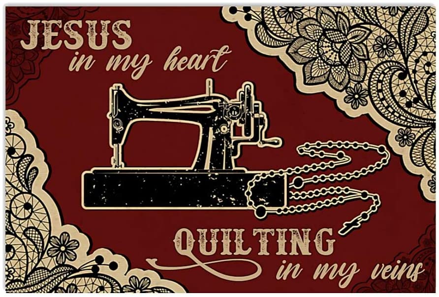 Vintage Sewing Jesus In My Heart Quilting In My Veins Poster Art Print      Home Decor Gift For Men Women Family Frd On Birthday Xmas