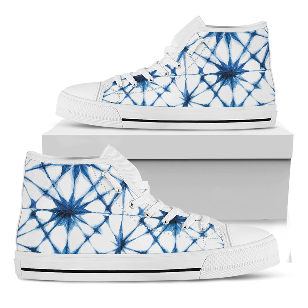 Watercolor Shibori Pattern Print White High Top Shoes