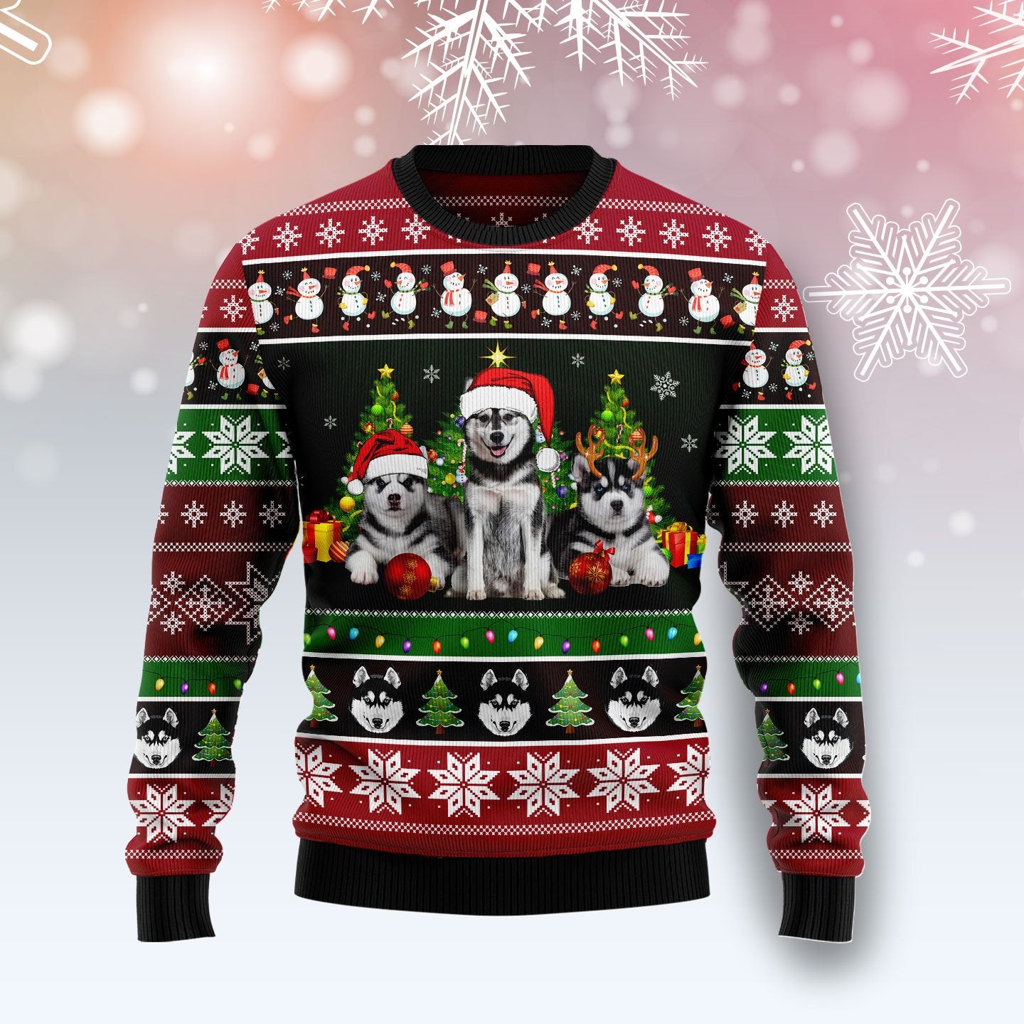 Siberian Husky Group Beauty  Sweater, Ugly Christmas Sweater For Dog Lovers