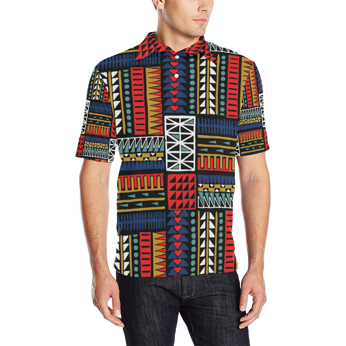 Kente Pattern Print Design 02 Men Polo Shirt