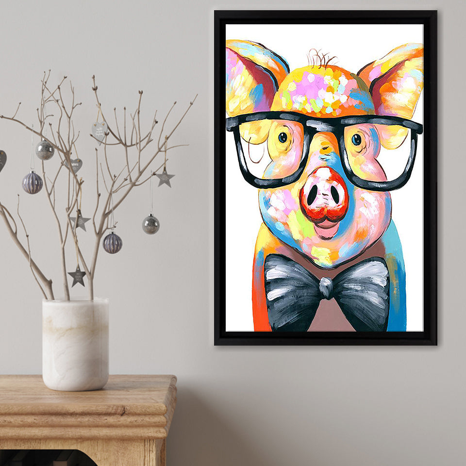 Bow Tie Piggy Framed Canvas Print – Canvas Painting, Canvas Art, Wall Art, Wall Decor