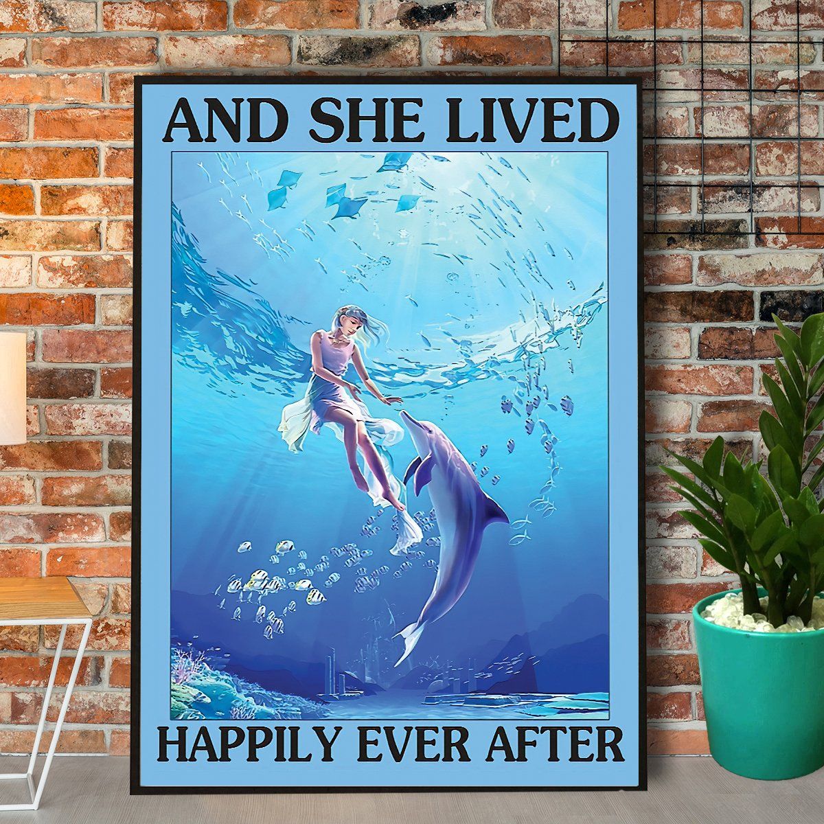 Dolphin And She Lived Happily Ever After Canvas Poster Wall Art