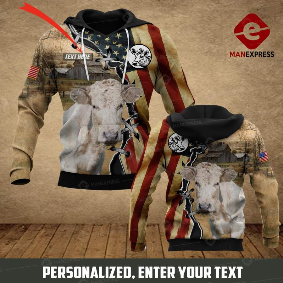 Personalized Charolais Cattle All-over Pullover Hoodie Print Unisex Xjg