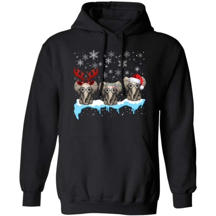 Three Hippie Elephants In The Snow Christmas Hoodie Lovely Xmas Gift MT11