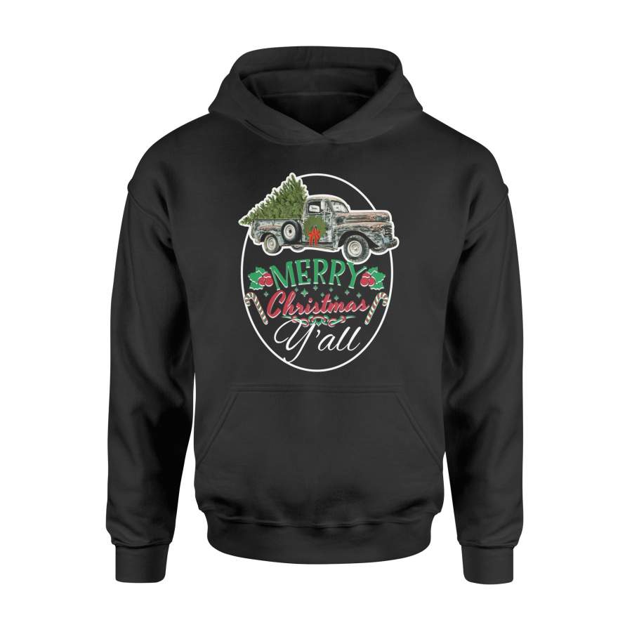 Christmas T-Shirt Merry Christmas Yall Country Christmas Vintage Truck Shirt – Standard Hoodie