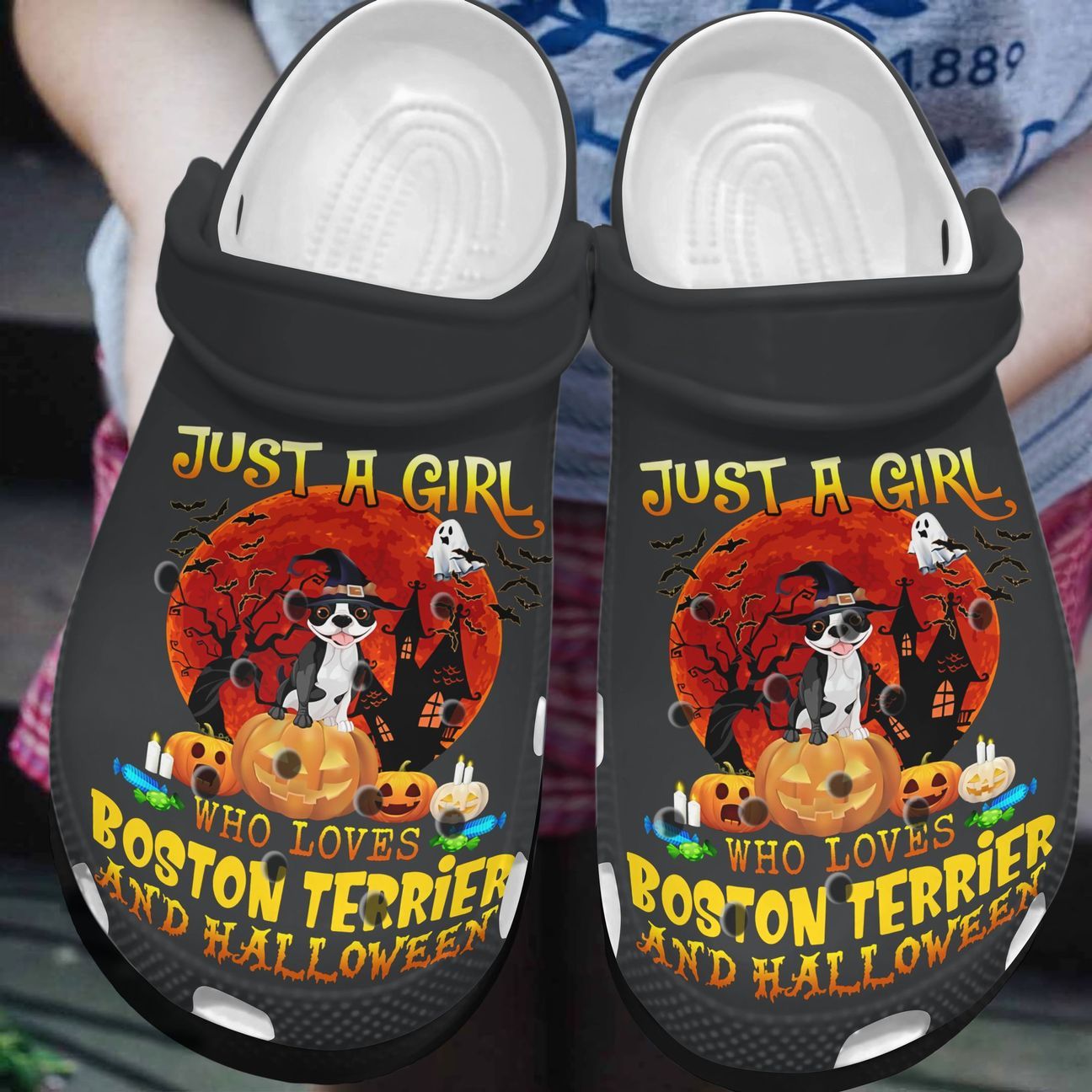 Boston Terrier Personalized Clog, Custom Name, Text, Color, Number Fashion Style For Women, Men, Kid, Print 3D Holiday Boston Terrier