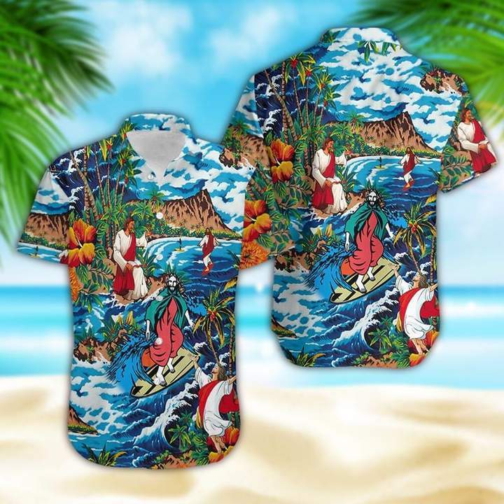 Jesus Surfing On Island Hawaii Shirt Unisex Adult Ha61361