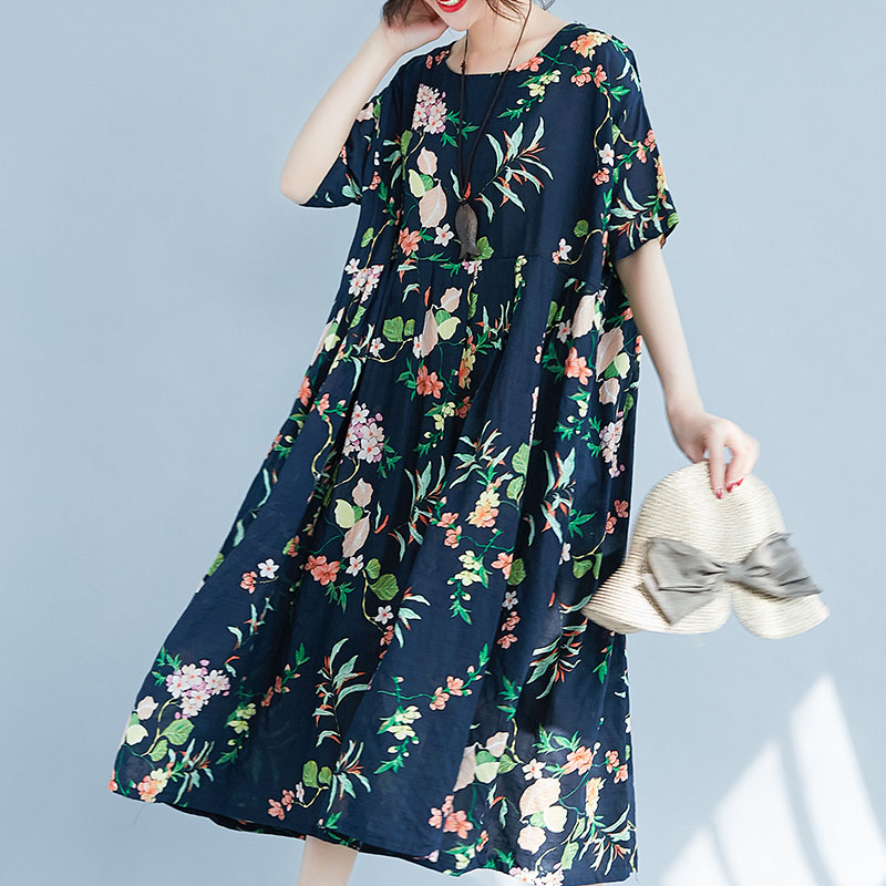 Women Cotton Boho Floral Dress Oversized Casual Long Summer Bohemian Dress Flower Print Ladies Dresses Vestidos 2022 Fashion alx