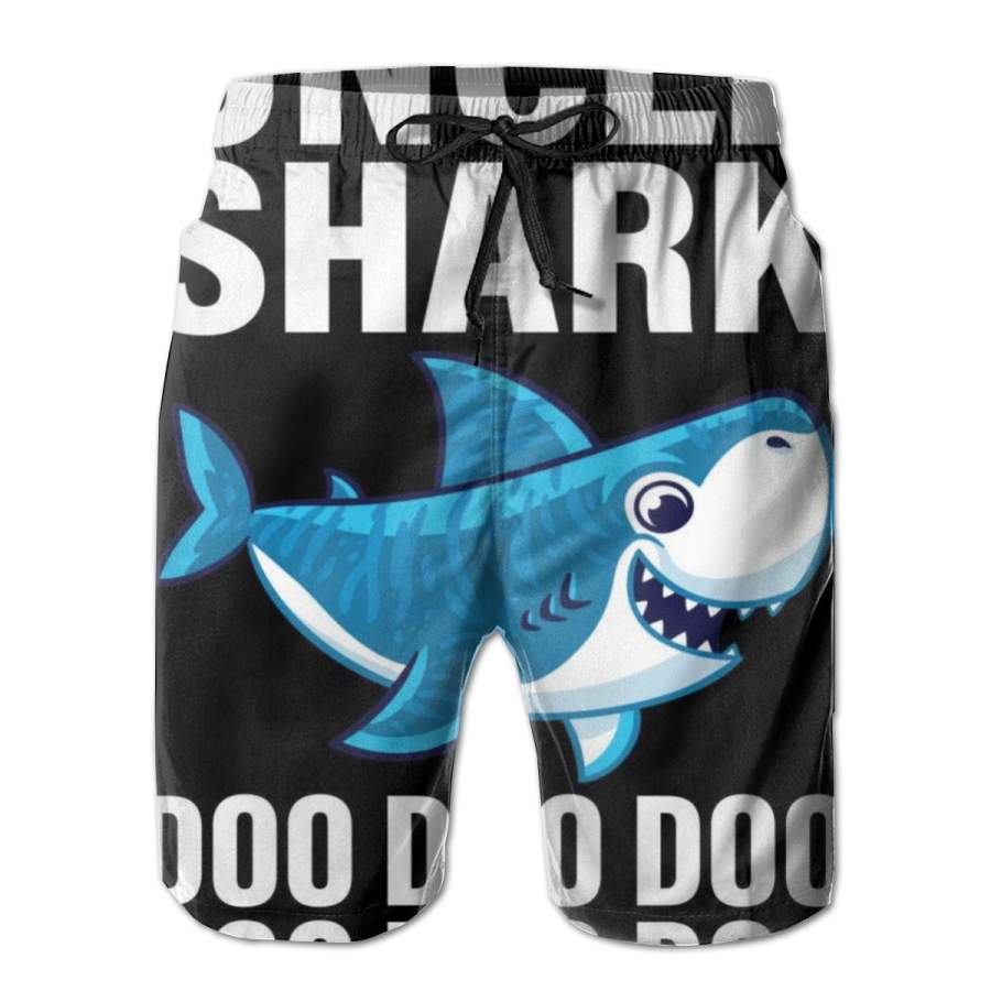 2 Pack Uncle Shark Doo Doo Doo Matching Family Poster Men Swim Trunks Drawstring Elastic Waist Quick Dry Beach Shorts with Mesh Lining Swimwear Bathing Suits