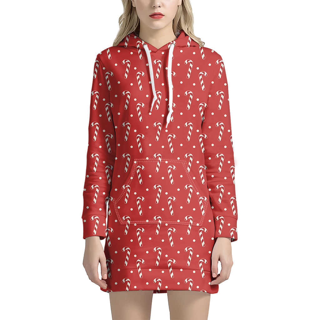 Candy Cane Polka Dot Pattern Print Women’S Pullover Hoodie Dress