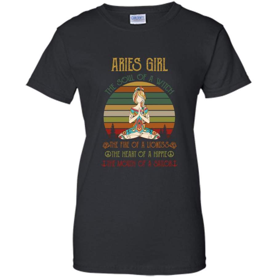 Aries Girl The Soul Of A Witch The Fire Of A Lioness The Heart Of A Hippie The Mouth Of A Sailor, Classic Vintage Retro – Gildan Women Shirt