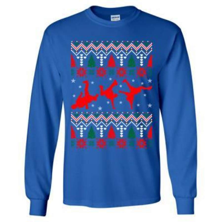 AGR Dancing Break Dance Ugly Christmas Sweater Xmas – Ladies’ V-Neck T-Shirt – Long Sleeve T-Shirt