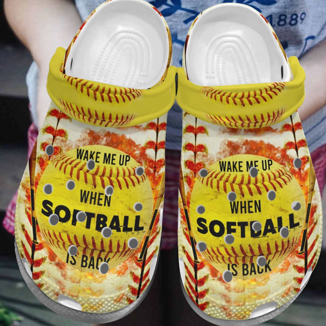 Softball Personalized Clog, Custom Name, Text, Color, Number Fashion Style For Women, Men, Kid, Print 3D Wake Me Up