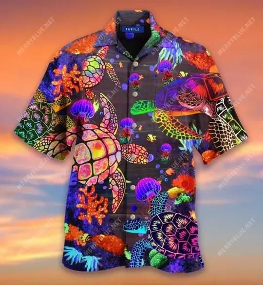 Neon Turtle Aloha Hawaii Shirt Colorful Short Sleeve Summer Beach Casual For Men And Women Ha37277