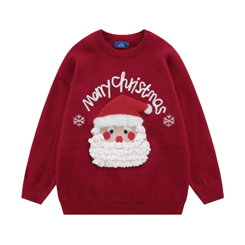 spring Vintage Knitted Sweater Stereoscopic Santa Claus Loose Round Neck Pullover Coat Classic Unisex Couple High Quality top alx