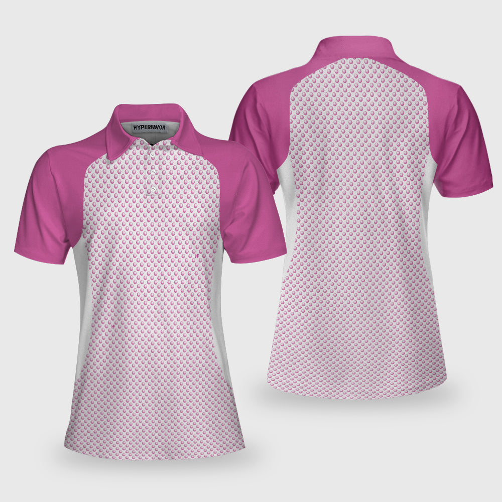 Pink Golf Balls Seamless Pattern Short Sleeve Women Polo Shirt Coolspod