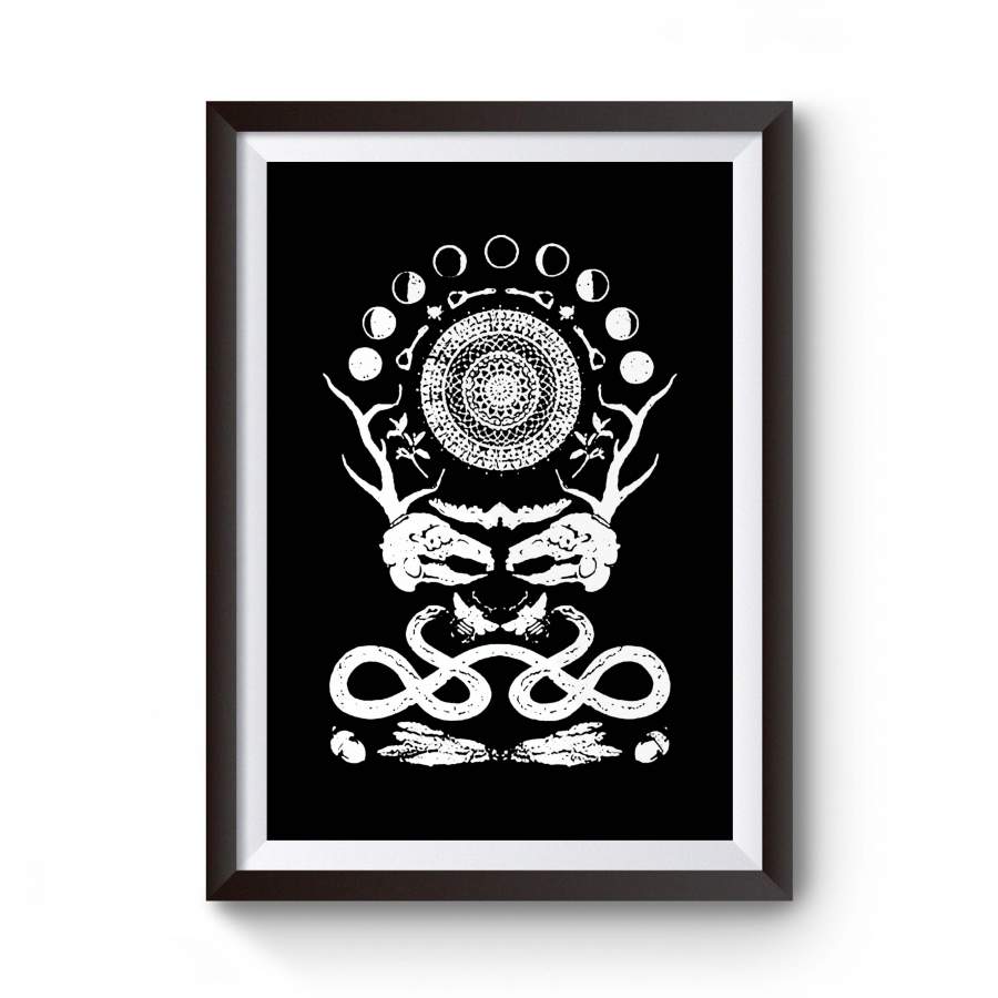 Rabbit Skull Antler Lunar Punk Pagan Moon Phase Feather Cycle Witch Bone Poster