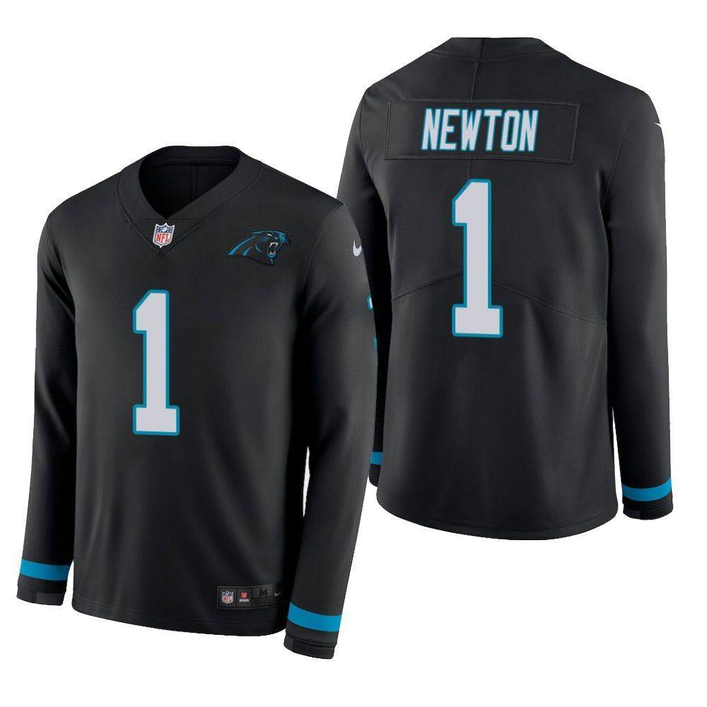 Carolina Panthers Cam Newton Therma Long Sleeve Mens Jersey Black