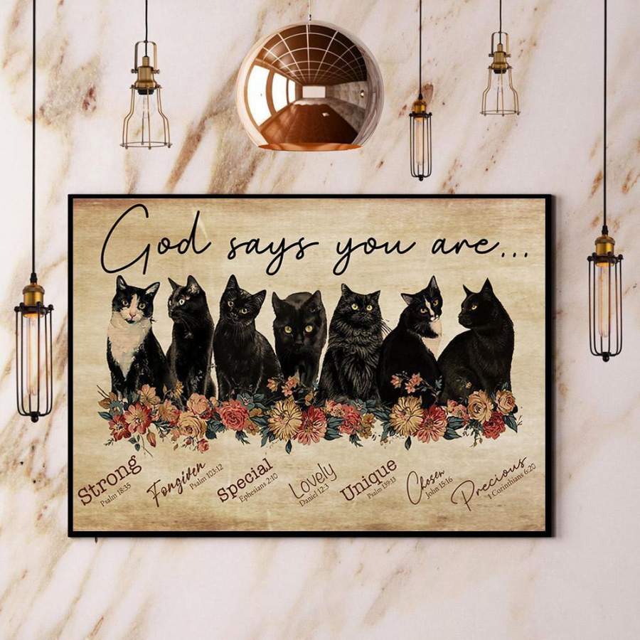 Black Cats God Says You Are Strong Forgiven Special Paper Poster No Frame/ Wrapped Canvas Wall Decor Full Size