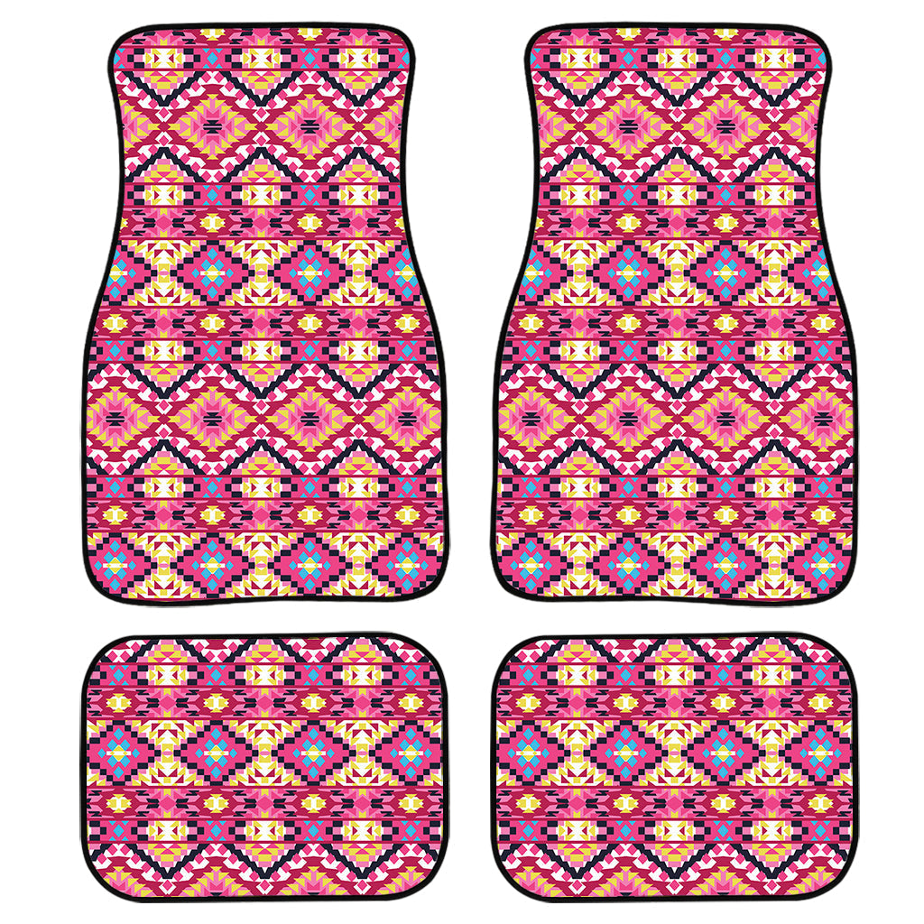 Pink Aztec Geometric Ethnic Pattern Print Front And Back Car Floor Mats, Front Car Mat