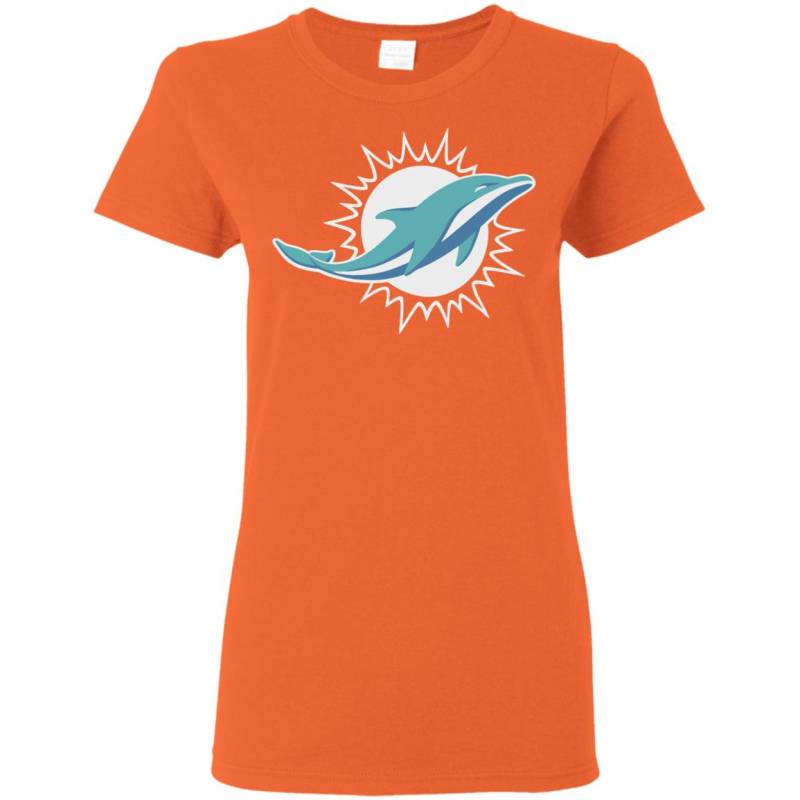 Orange Miami Dolphins Team Logo Ladies Women T-Shirt