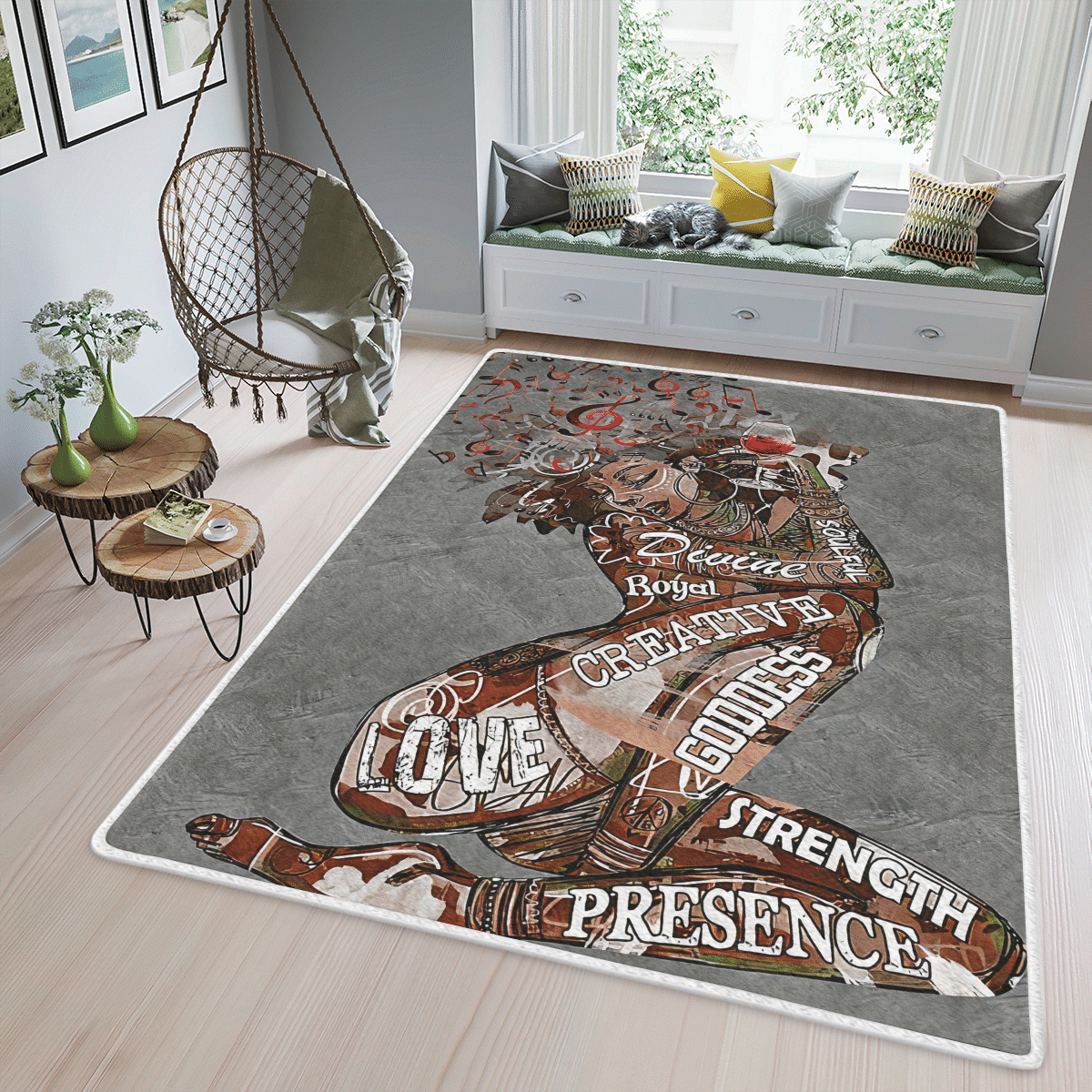 Wooni African American Woman With Tattoos Area Rug, Rectangle Rug Wn11032205